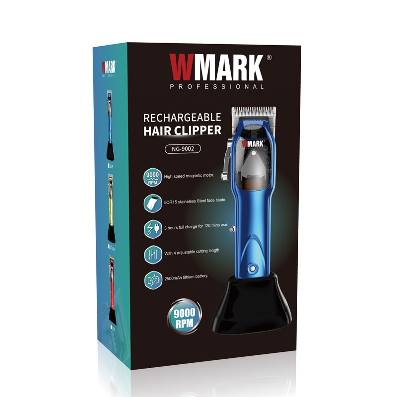 Máquina de cortar cabelo alta velocidade WMARK com motor de 9000 RPM e bateria de lítio recarregável