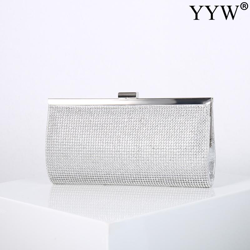 Bolsa feminina YYW de festa prateada com detalhes em strass e fechamento elegante