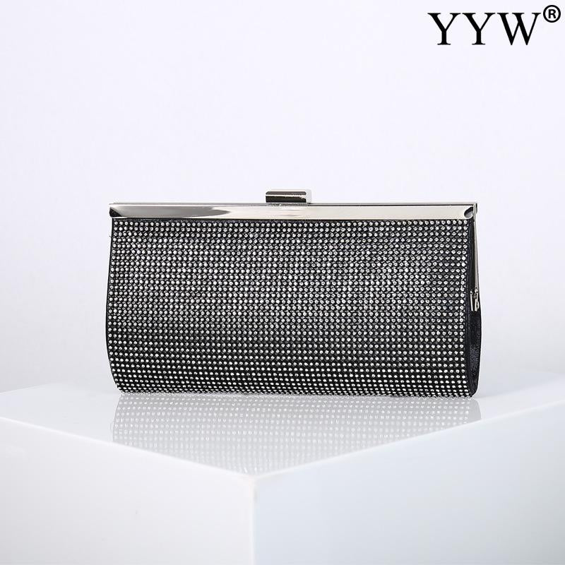 Bolsa de mão feminina YYW preta com detalhes brilhantes e fecho prateado