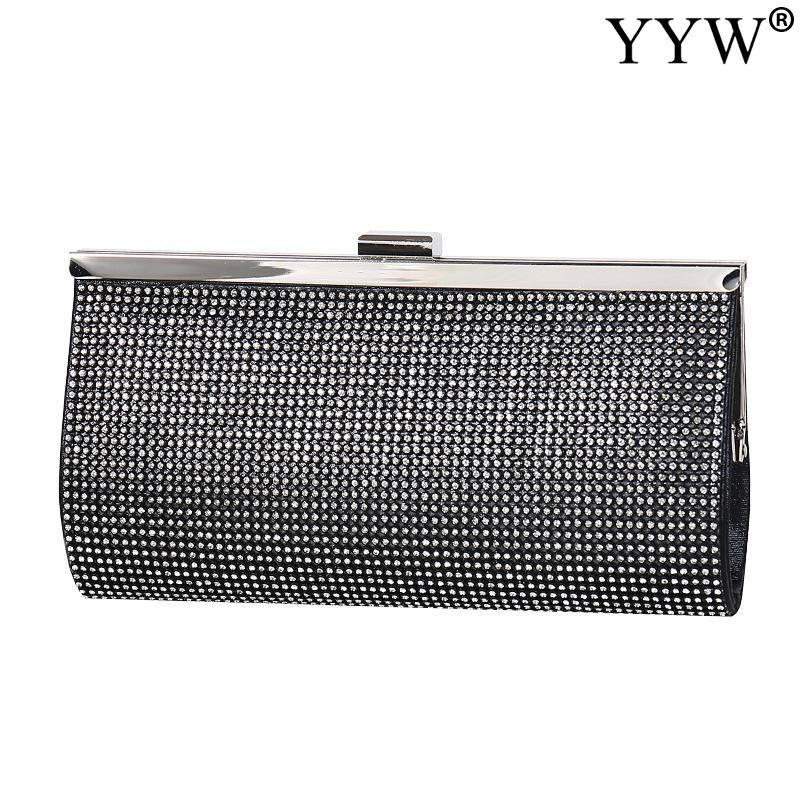 Bolsa clutch feminina YYW preta com detalhes brilhantes em strass para eventos elegantes