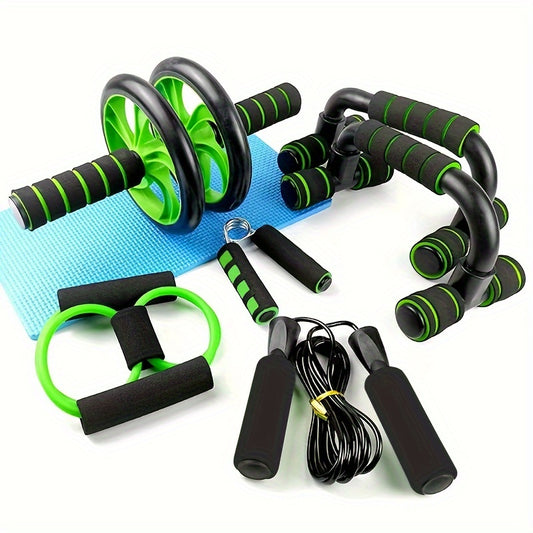 Conjunto de Equipamentos de Ginástica Universal, Inclui Roda Abdominal, Barra de Flexões, Fortalecedor de Pegada, Corda de Pular