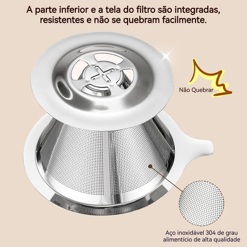 Filtro de café em aço inoxidável 304, dupla camada, reutilizável e lavável - Compatível com cafeteiras - Ideal para amantes de café