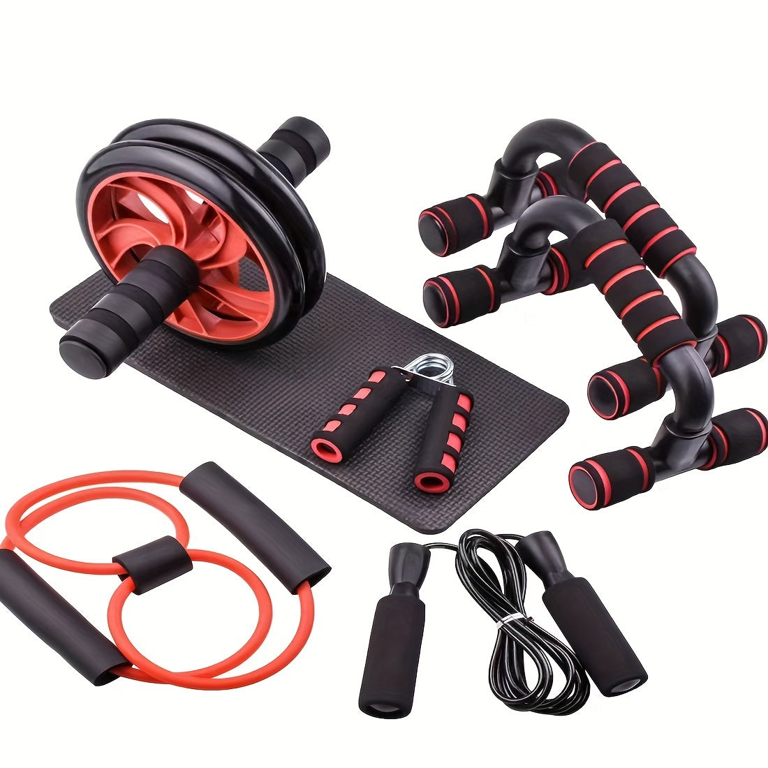 Conjunto de Equipamentos de Ginástica Universal, Inclui Roda Abdominal, Barra de Flexões, Fortalecedor de Pegada, Corda de Pular