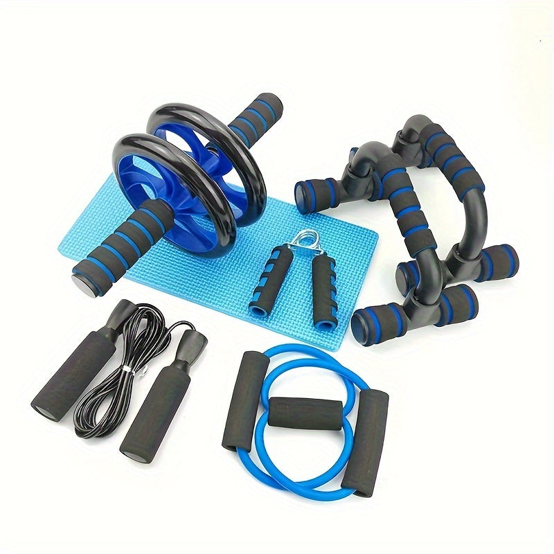 Conjunto de Equipamentos de Ginástica Universal, Inclui Roda Abdominal, Barra de Flexões, Fortalecedor de Pegada, Corda de Pular
