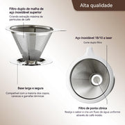 Filtro de café em aço inoxidável 304, dupla camada, reutilizável e lavável - Compatível com cafeteiras - Ideal para amantes de café