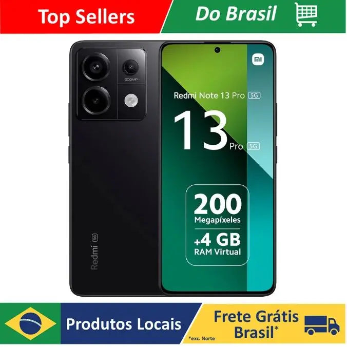 Smartphone XIAOMI REDMI Note 13 Pro 5G Dual SIM 256 GB / 8 GB RAM 6,67 "200 + 8 + 2 MP / 16 MP - Preto meia-noite (Global)