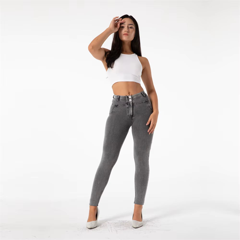 Calça jeans feminina Shascullfites Skinny Fit elástica, cinza lavado, compressão, para academia, uso ativo