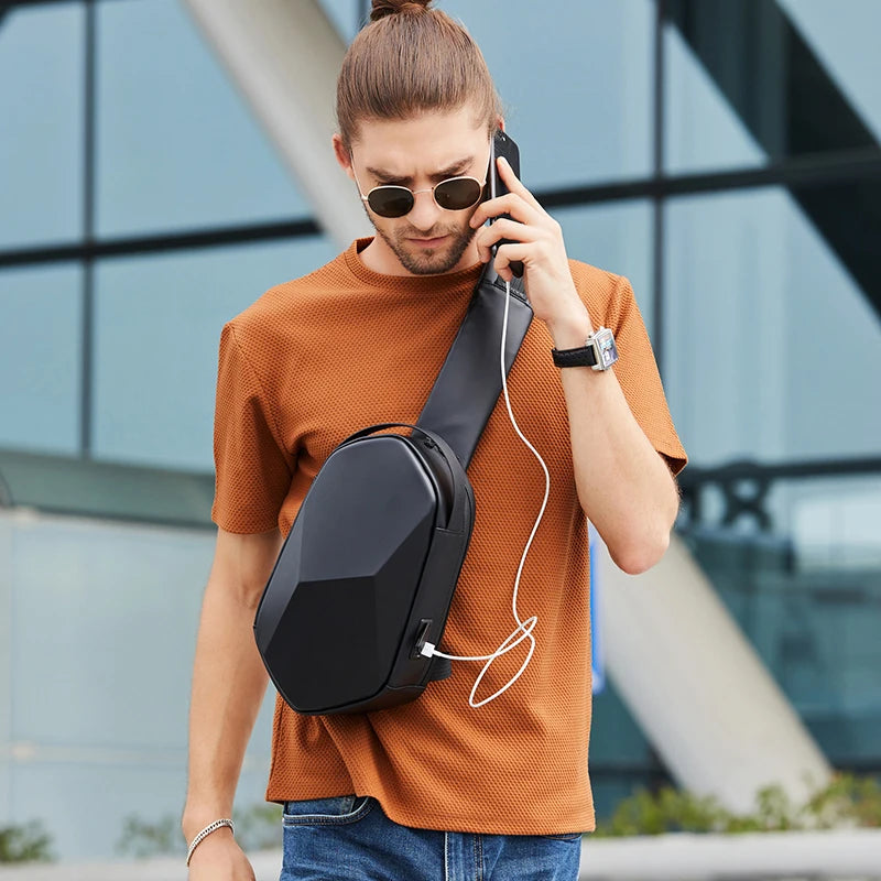 Bolsa masculina design de casca dura 3.0 carregamento USB CROSSBODY bolsa de ombro à prova d'água