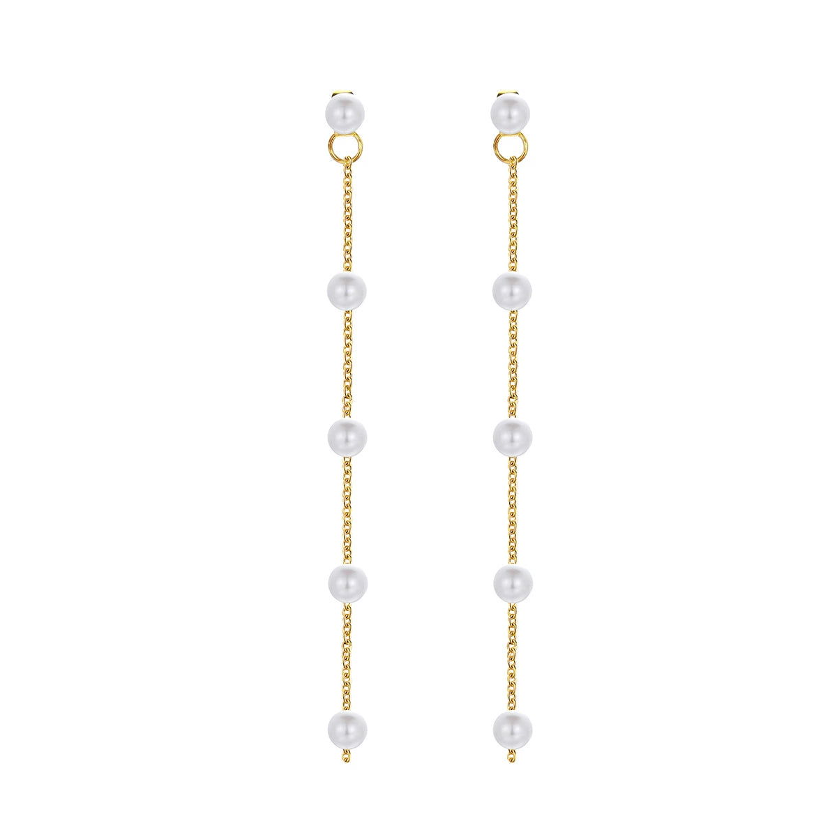 Brincos longos femininos tamanho Office Lady com pérolas artificiais.