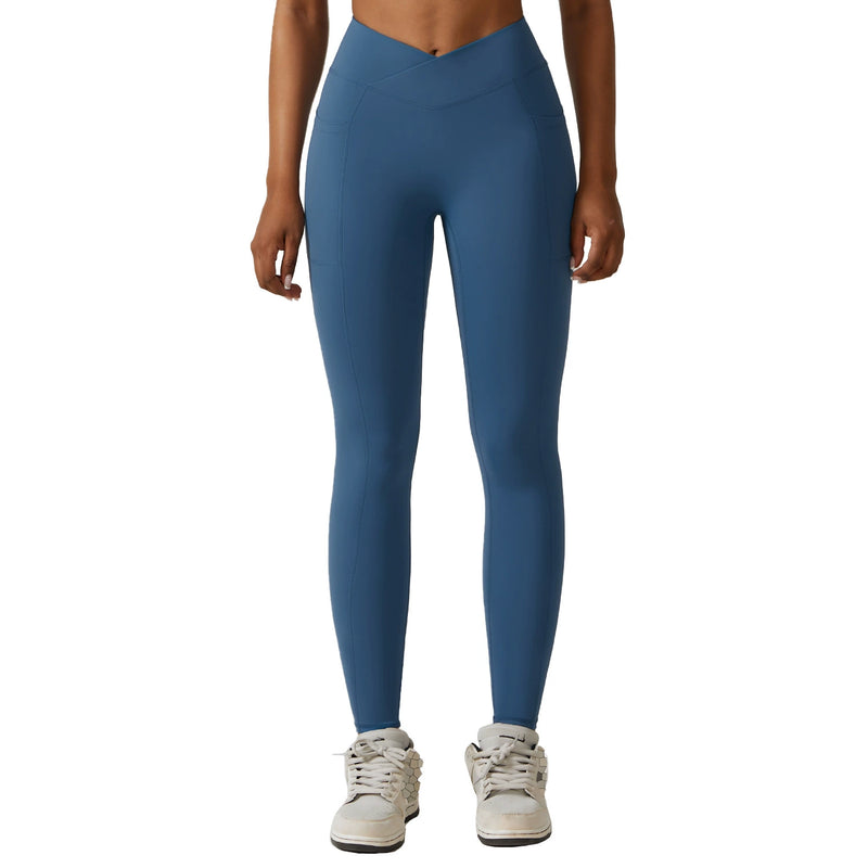 Calça esportiva feminina com levantamento de quadril, secagem rápida, skinny, corrida, bolso, nude, cintura alta, yoga, quadril