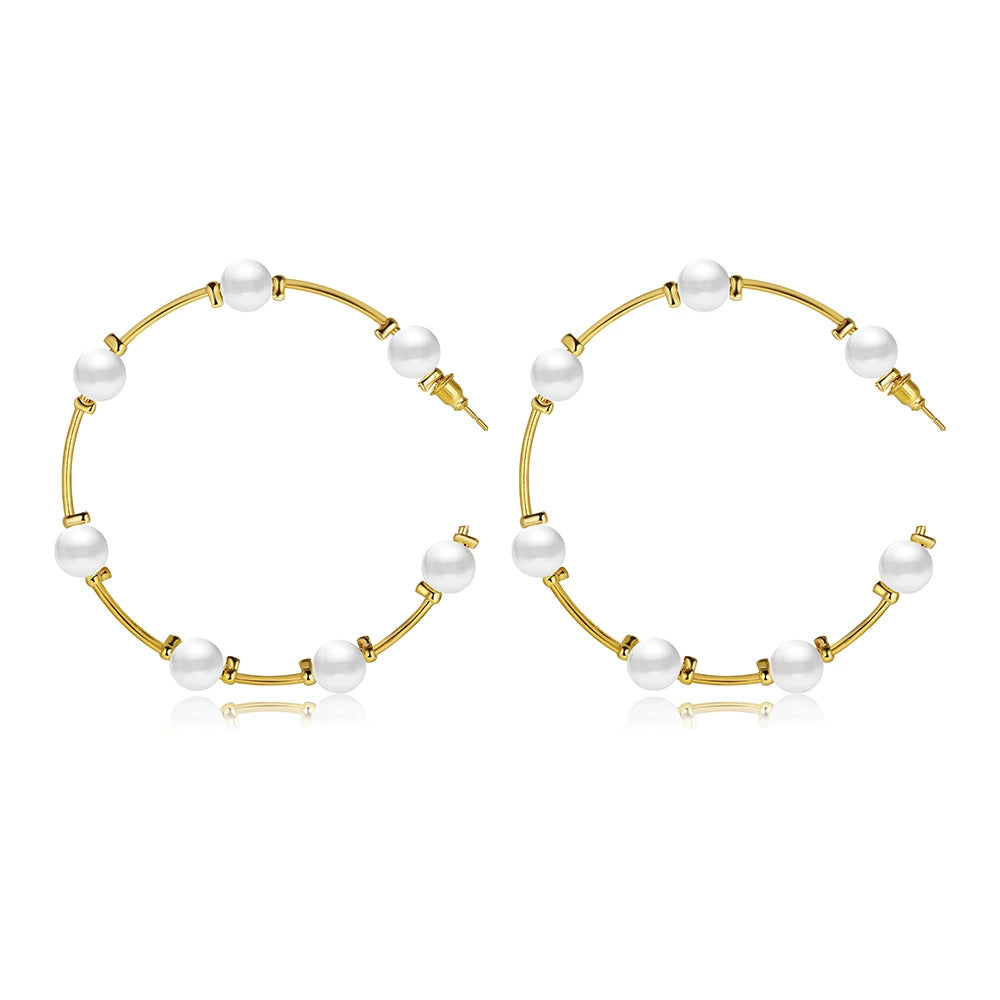 Brincos longos femininos tamanho Office Lady com pérolas artificiais.