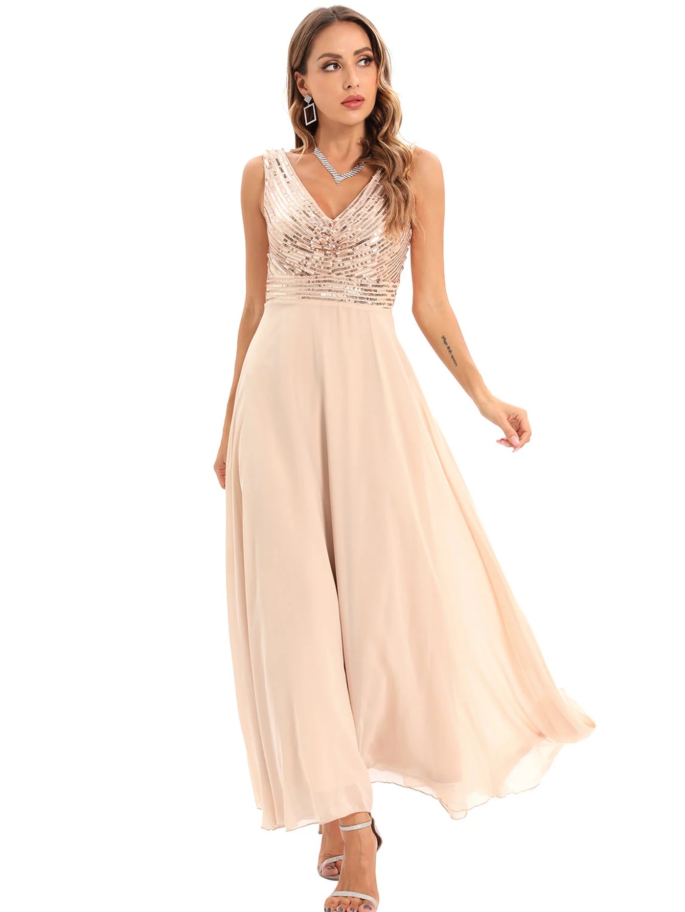 Vestido feminino, longo, maxi com lantejoulas, vestido para ocasiões festivas