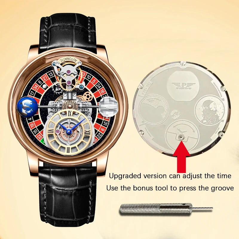 Relógios Masculinos Astronômicos Casino Las Vegas Montre Homme  Design Celestial Series Roleta Russa Quartzo Couro