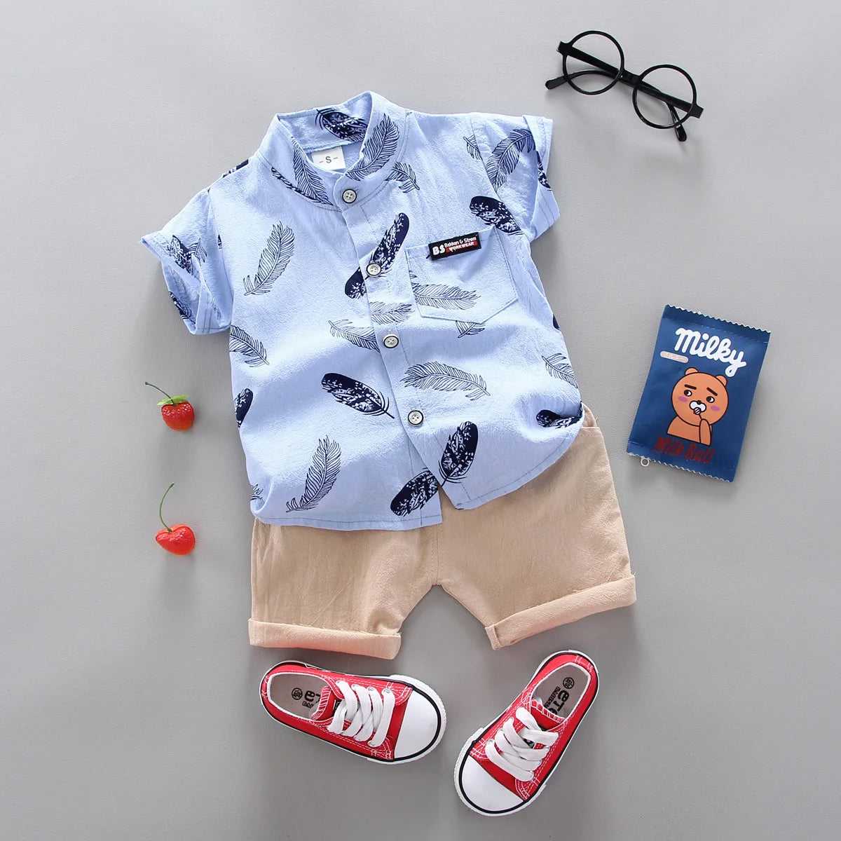 Conjunto de roupas para bebês meninos, 2 peças, casuais, top e shorts, estampas e cores