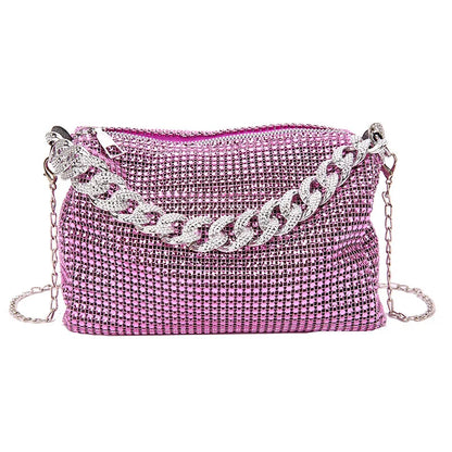 Bolsa Feminina Versão Coreana Moda Tendência Brilhante Diamante Mensageiro Nicho