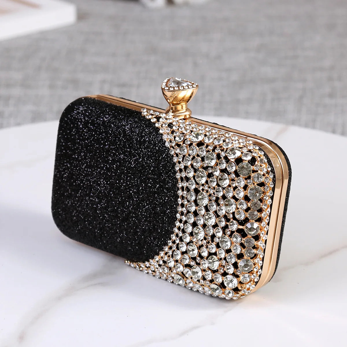 Bolsa feminina cristal strass, estilo oco, bolsa de ombro com corrente, festa de luxo, embreagem do dia do casamento, alça de bolsa