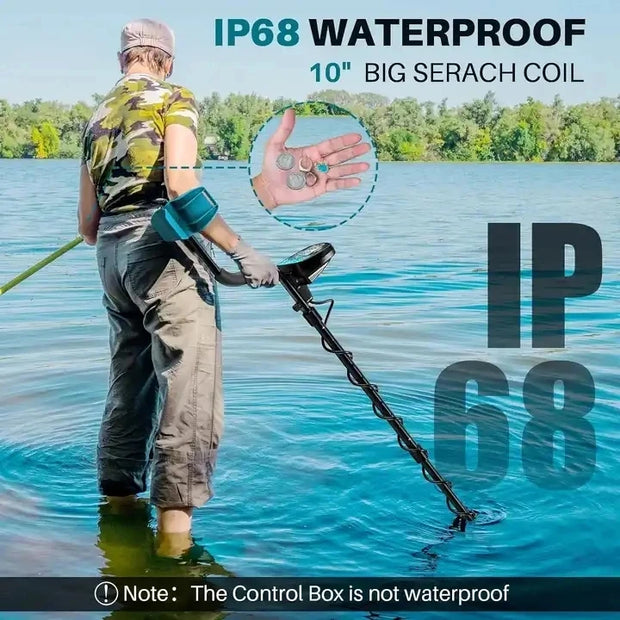 Detetor de metais subterrâneo com bobina de pesquisa à prova d'água IP68 de 9,8 polegadas