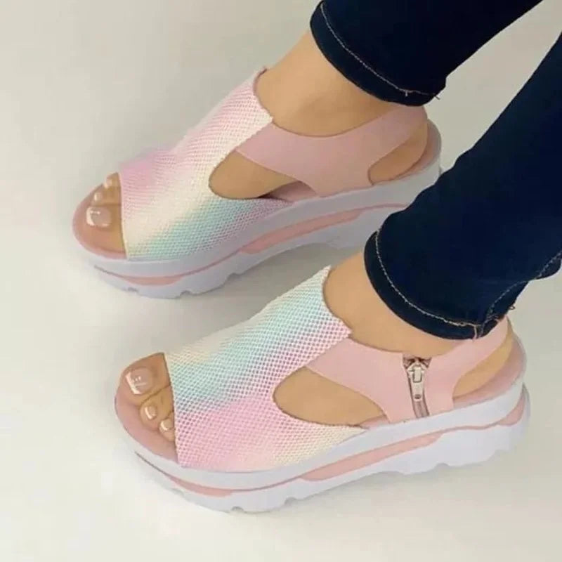 Sandálias Tamanho 43 Peep Toe Sapatos de Plataforma Cunha Sandálias Femininas 2023 Verão Moda Aumento de Altura Casual Praia Senhoras