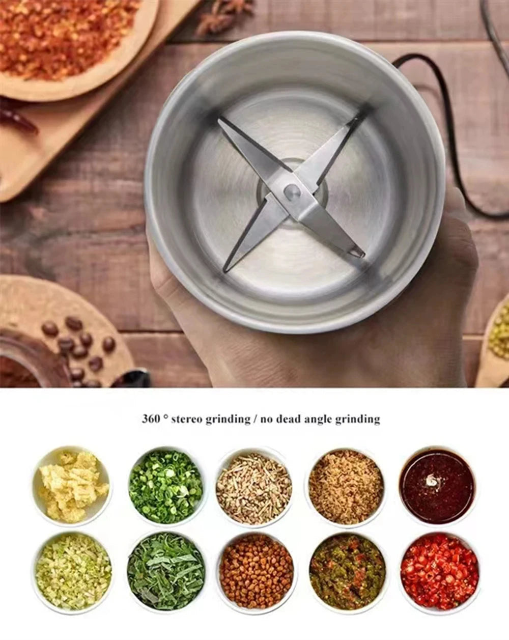 Moedor elétrico de grãos de café, de alta potência, máquina moedora de feijão, copo destacável, limpeza, multifuncional