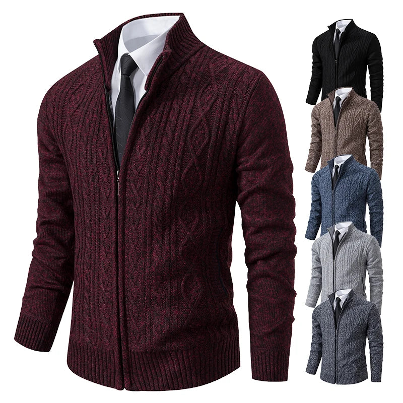 Casaco de moletom masculino suéteres de veludo cardigan grosso gola alta malha jumper marca malhas hombre roupas