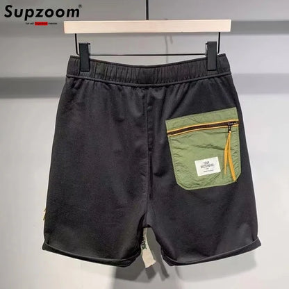 Shorts Masculino Solto Casual High Street Trendy Contraste Cor Costura Bolso Personalizado