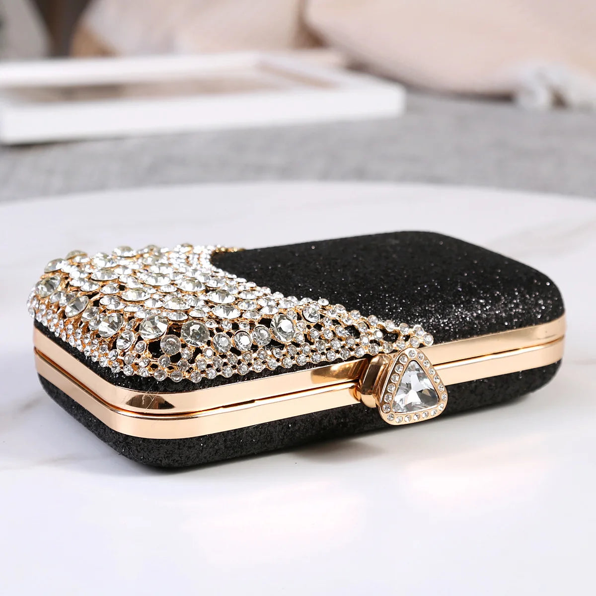 Bolsa feminina cristal strass, estilo oco, bolsa de ombro com corrente, festa de luxo, embreagem do dia do casamento, alça de bolsa