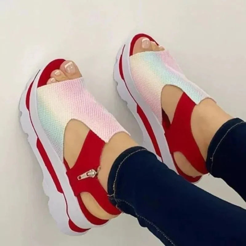 Sandálias Tamanho 43 Peep Toe Sapatos de Plataforma Cunha Sandálias Femininas 2023 Verão Moda Aumento de Altura Casual Praia Senhoras