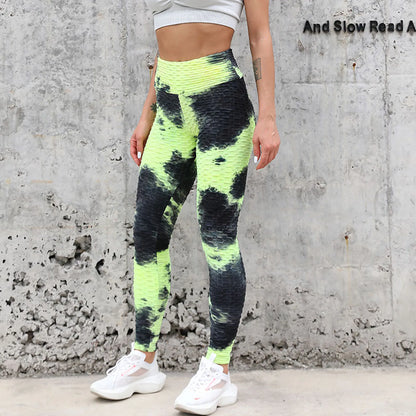 Calça legging esportiva feminina TIE-DYE cintura alta academia fitness ioga PUSH-UP leggings femininas sem costura