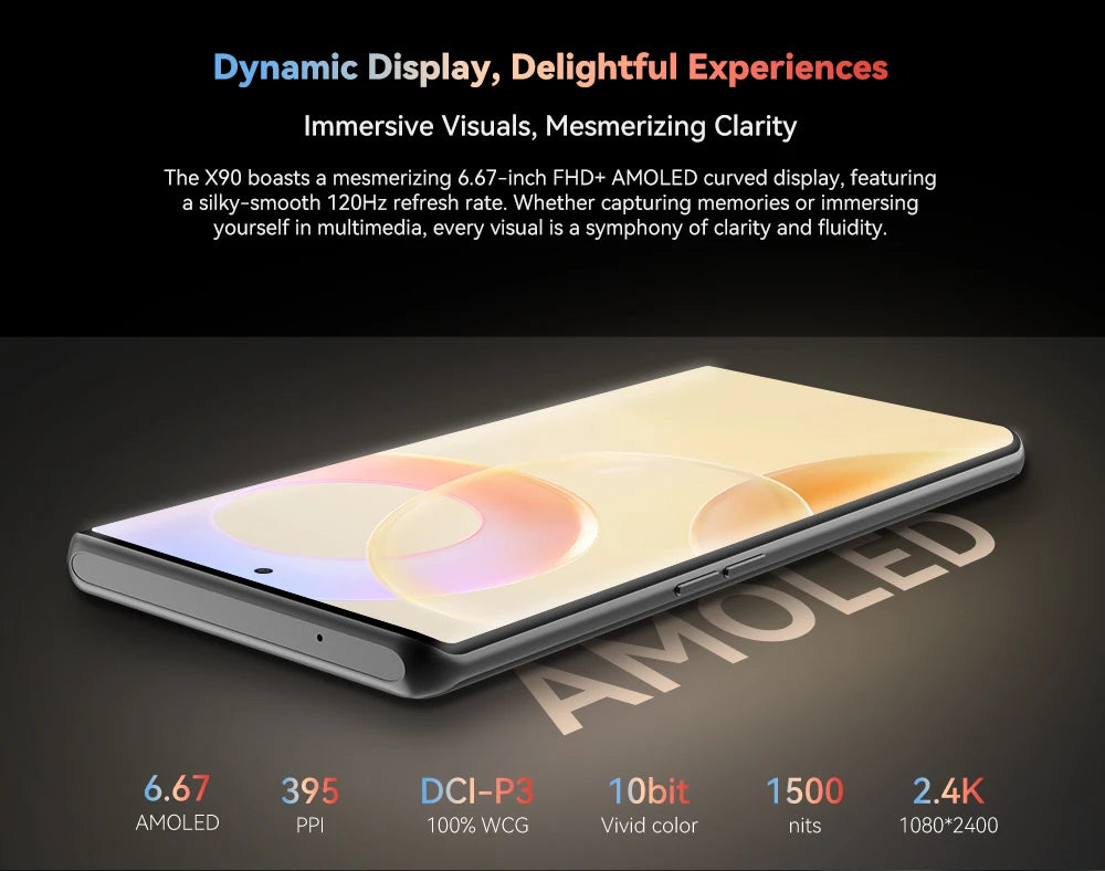 CUBOT X90, Smartphone Android 14, Tela curva AMOLED de 6,67 polegadas de 120 Hz, 32 GB de RAM (16 GB + 16 GB estendidos), 256 GB de ROM