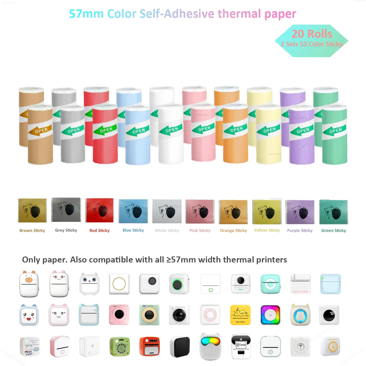 15 Rolos de Papel para Etiqueta Autoadesiva 57mm