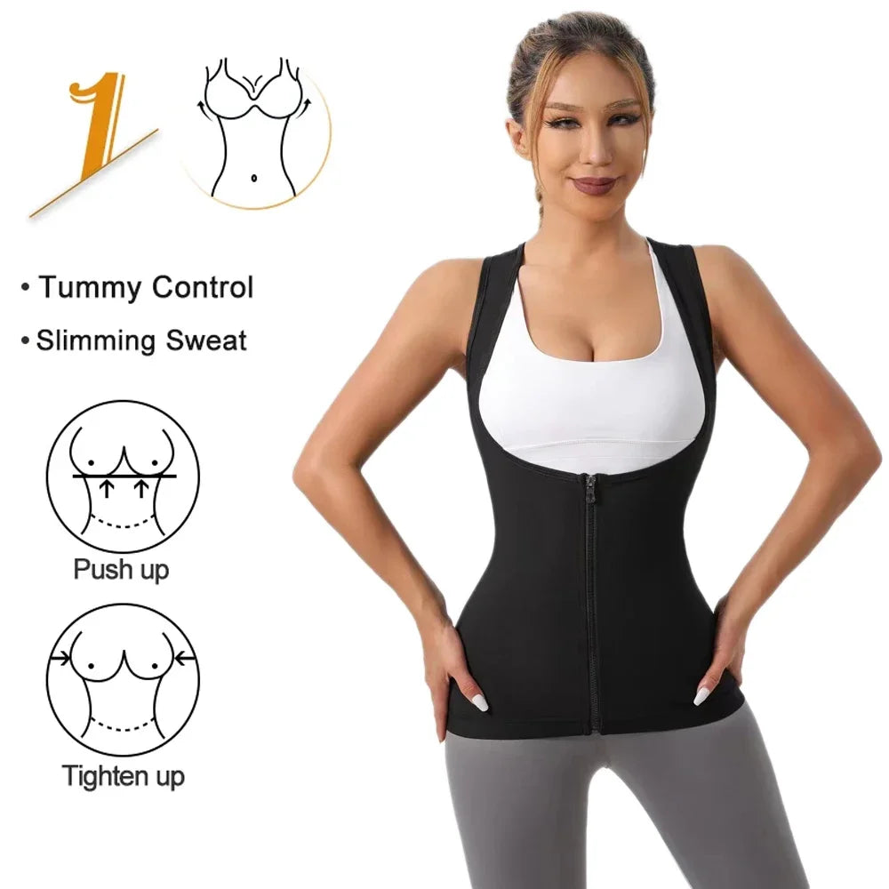 Camisa sauna feminina para perda de peso, emagrecimento pelo suor, corpo shaper fitness, zíper