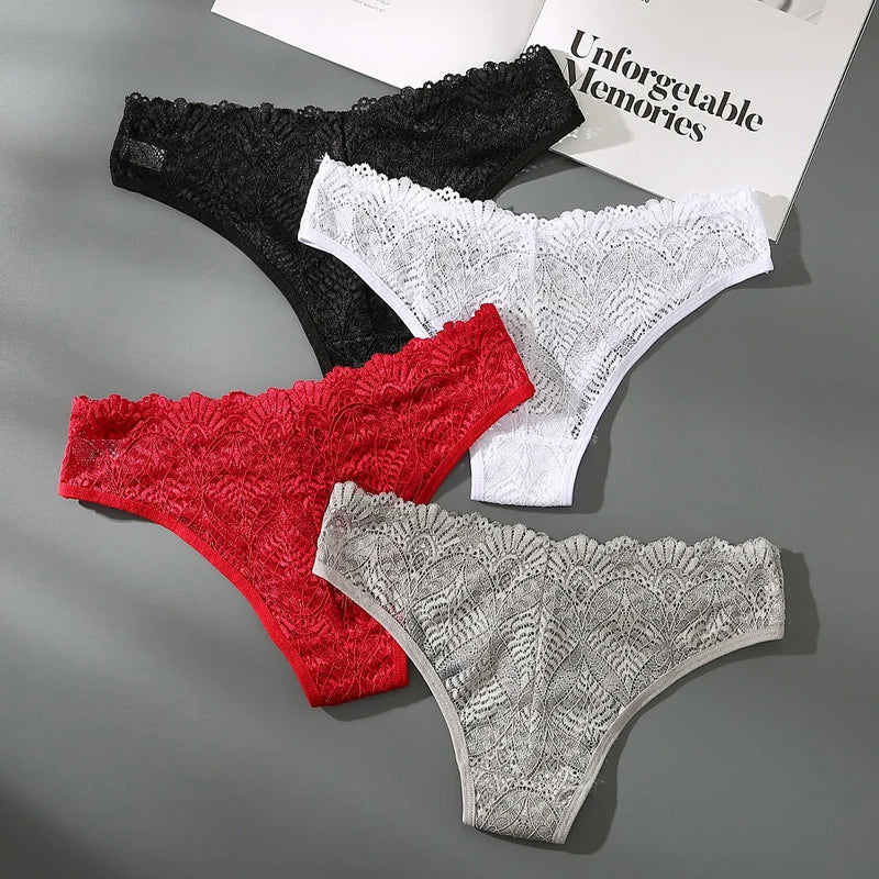 Calcinhas femininas sexy de renda cheia, oco para fora cintura baixa roupa interior respirável lingerie feminina sem costura íntimos