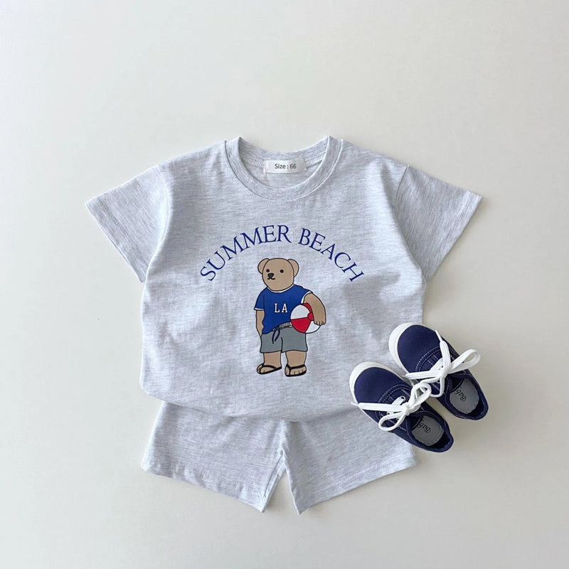 2023 coreia bebê menino conjunto de roupas da criança crianças roupas verão dos desenhos animados urso camiseta + shorts duas peças terno recém-nascido menino menina roupas lxdedxm