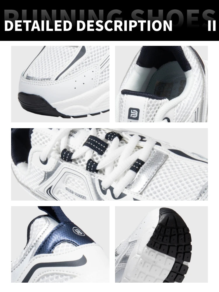 Tênis esportivos feminino, leves, malha de rendas, retrô, corrida, caminhada, respiráveis antiderrapante