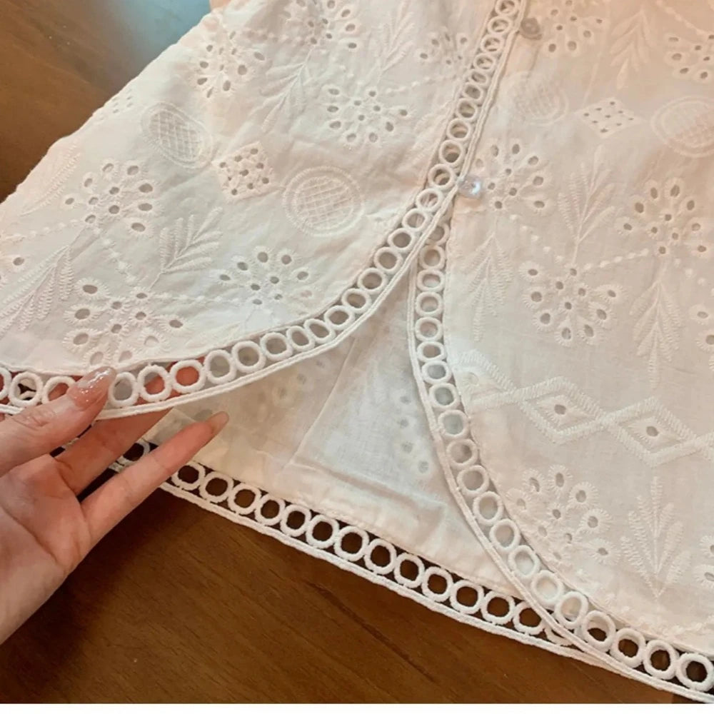 Conjunto infantil de bebê menina, de 2 peças, verão, oco, rendas, colete + shorts, único sem mangas, casual, cor sólida