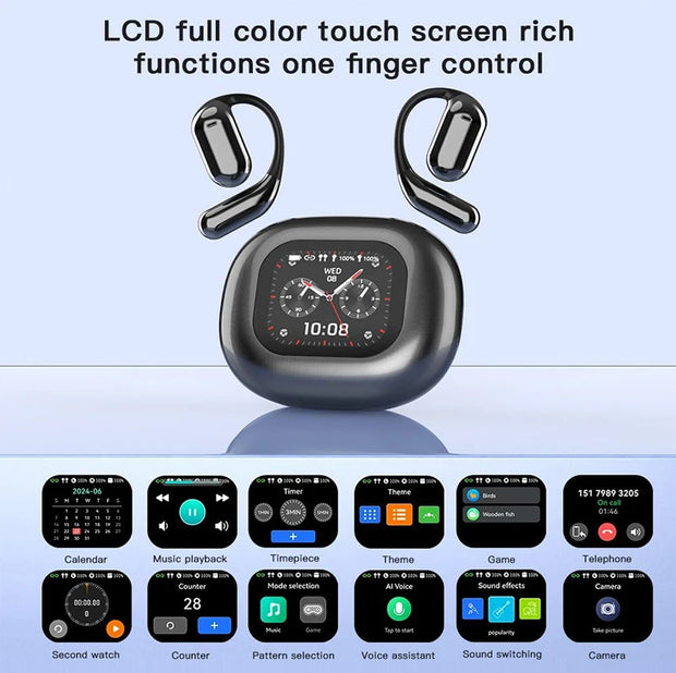 Fones de ouvido com tradução automática de idiomas, tela LCD sensível ao toque em tempo real, modelo aberto, sem fio, com 144 idiomas