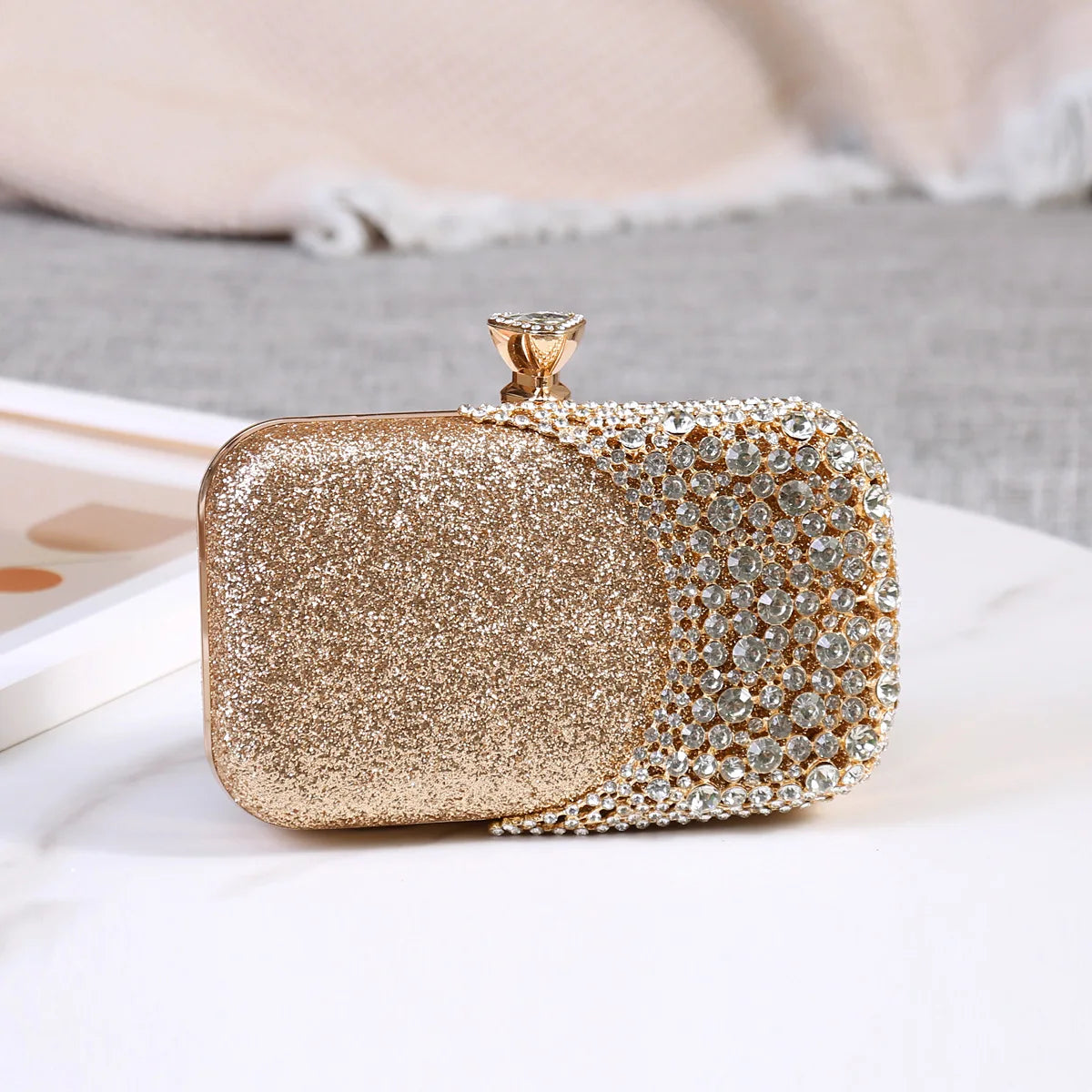 Bolsa feminina cristal strass, estilo oco, bolsa de ombro com corrente, festa de luxo, embreagem do dia do casamento, alça de bolsa