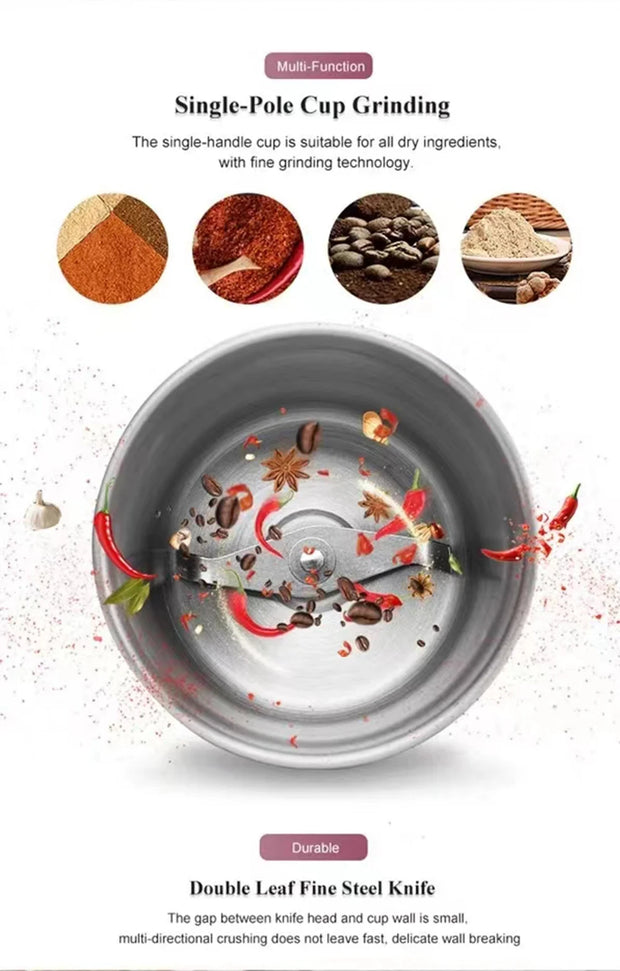 Moedor elétrico de grãos de café, de alta potência, máquina moedora de feijão, copo destacável, limpeza, multifuncional