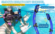 Conjunto snorkel, máscara fin para adulto, vista panorâmica, máscara ajustável, mergulho flipper seco superior, snorkel com saco de viagem
