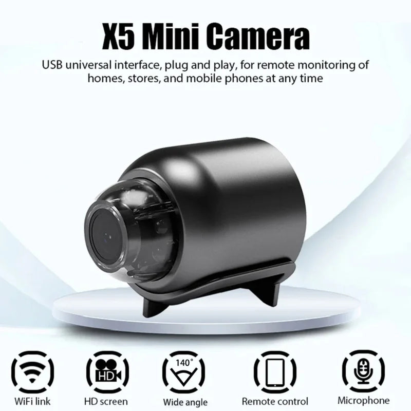 Mini câmera wi-fi com detector de som para escritório ou casa 1080p hd x5 mini 140 graus micro monitor do bebê visão noturna câmera ip