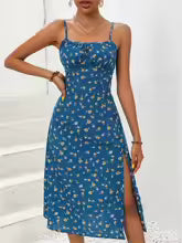 Vestido feminino de verão, sexy com alças finas, estampa de bolinhas, sem mangas, fenda, boho, casual