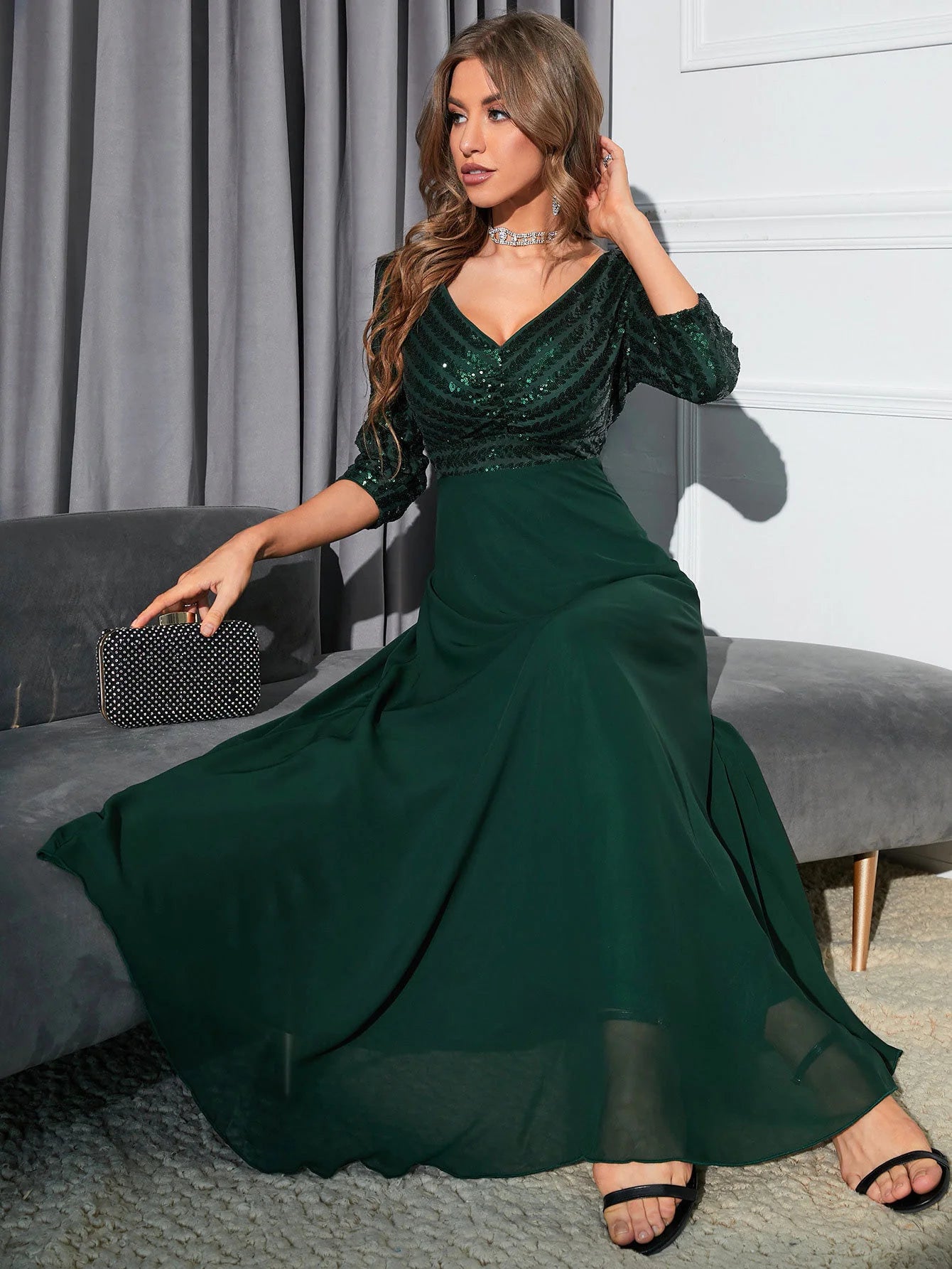 Vestido feminino, longo, maxi com lantejoulas, vestido para ocasiões festivas