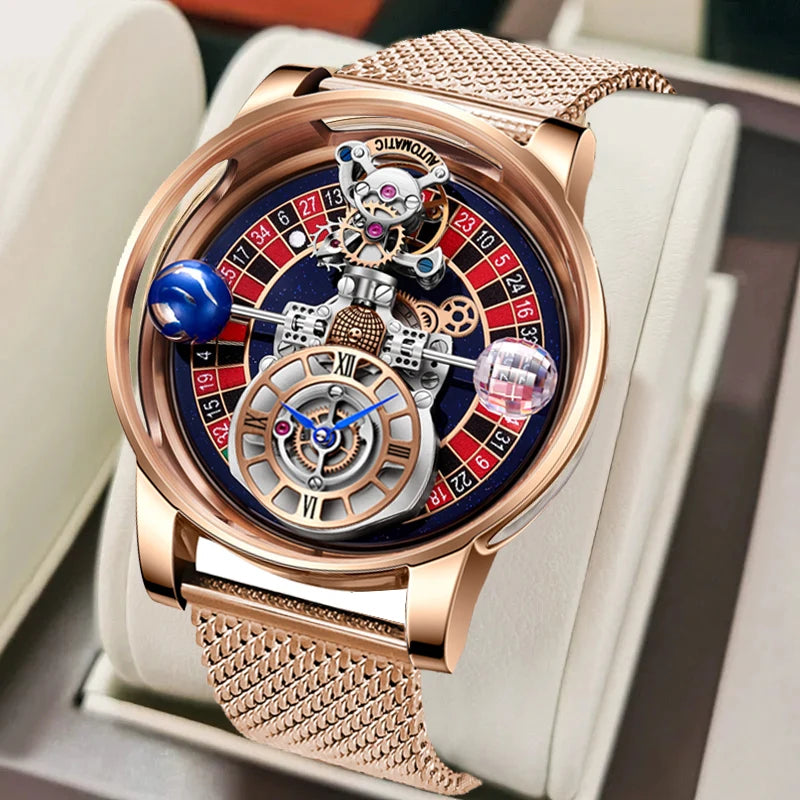 Relógios Masculinos Astronômicos Casino Las Vegas Montre Homme  Design Celestial Series Roleta Russa Quartzo Couro