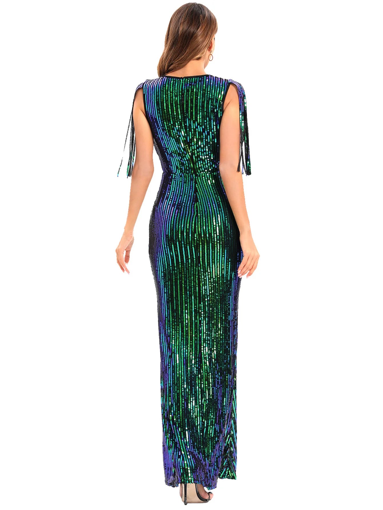 Vestido feminino, longo, maxi com lantejoulas, vestido para ocasiões festivas