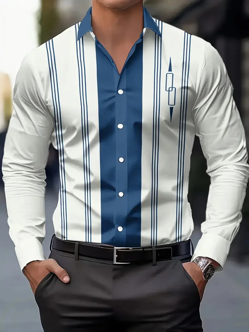 Camisa masculina, manga longa, casual, 3d, flor impressa, casual, primavera outono, manga longa aba top