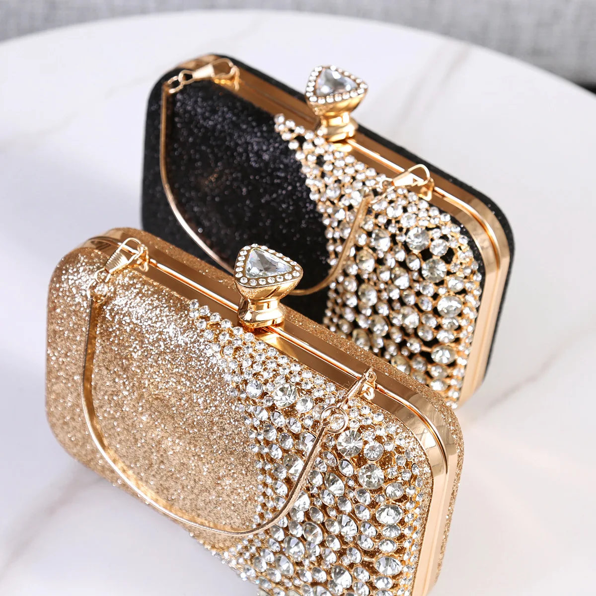 Bolsa feminina cristal strass, estilo oco, bolsa de ombro com corrente, festa de luxo, embreagem do dia do casamento, alça de bolsa