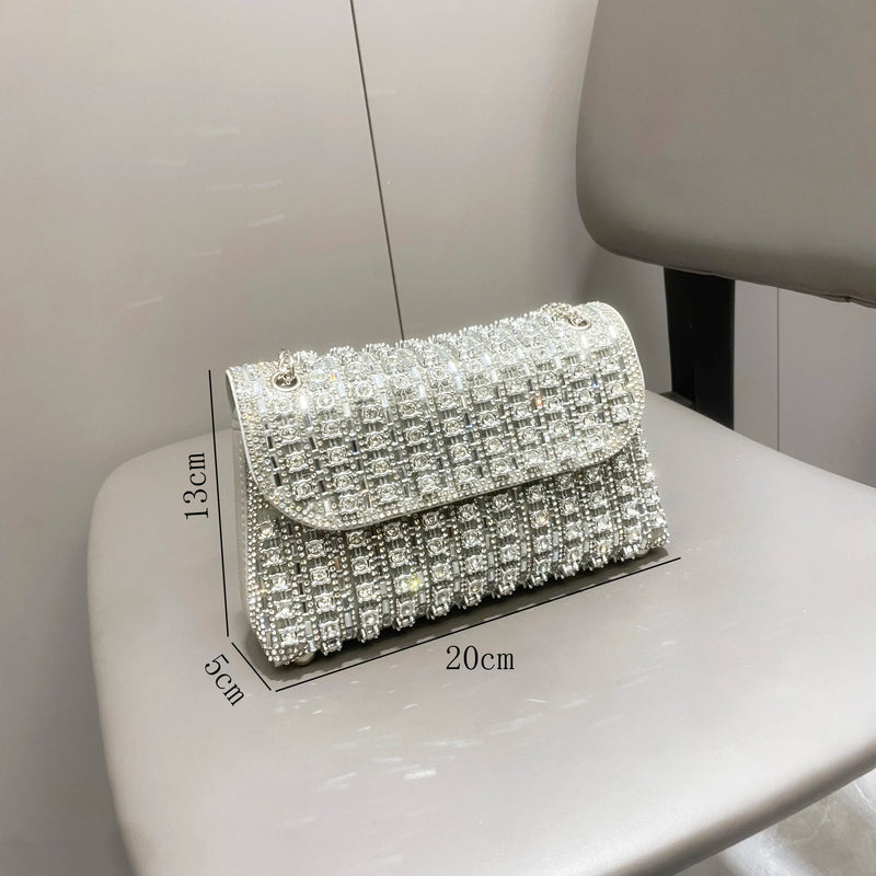 Bolsa de noite feminina com strass de luxo, mão e ombro, de grife com cristal brilhante