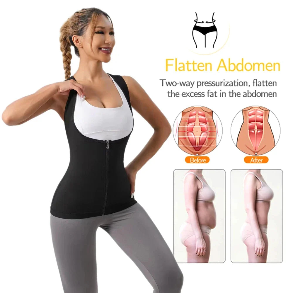 Camisa sauna feminina para perda de peso, emagrecimento pelo suor, corpo shaper fitness, zíper