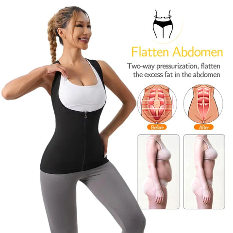 Camisa sauna feminina para perda de peso, emagrecimento pelo suor, corpo shaper fitness, zíper