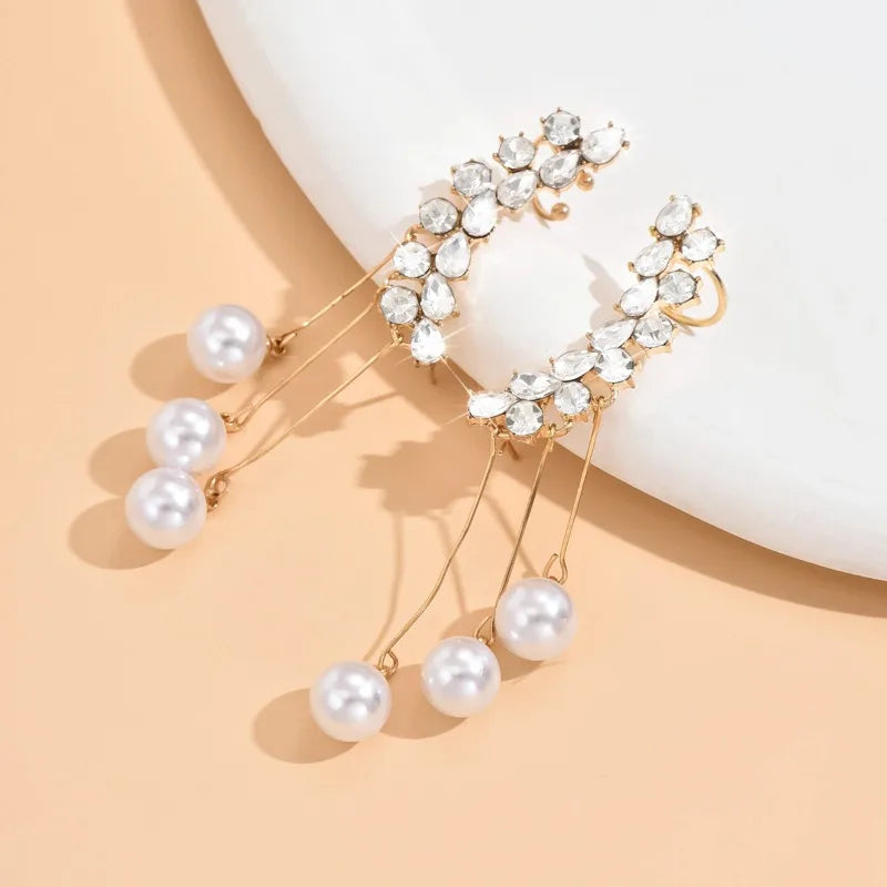 Brincos feminino de cristal, longos borla, forma de gota, elegante, espumante, imitação de pérola em pingente